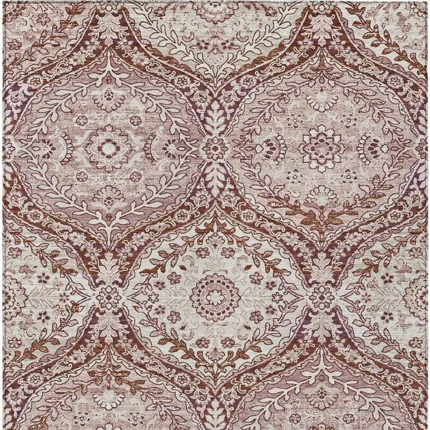 Pink And Green Ogee Washable Indoor Outdoor Area Rug Photo 4