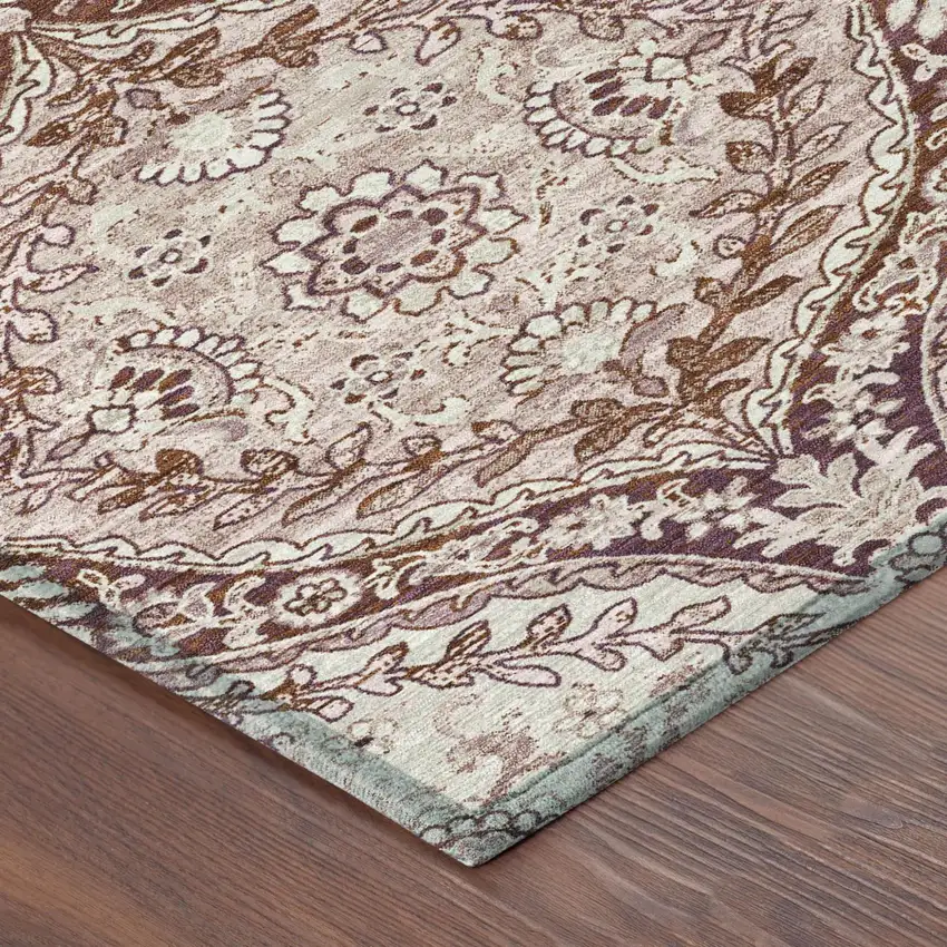 Pink And Green Ogee Washable Indoor Outdoor Area Rug Photo 5