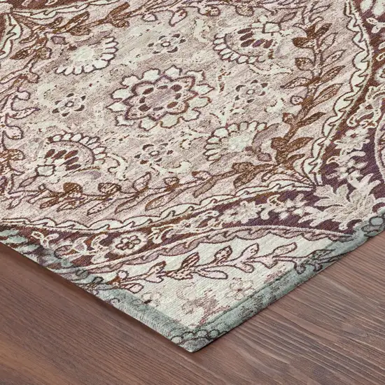 Pink And Green Ogee Washable Indoor Outdoor Area Rug Photo 5