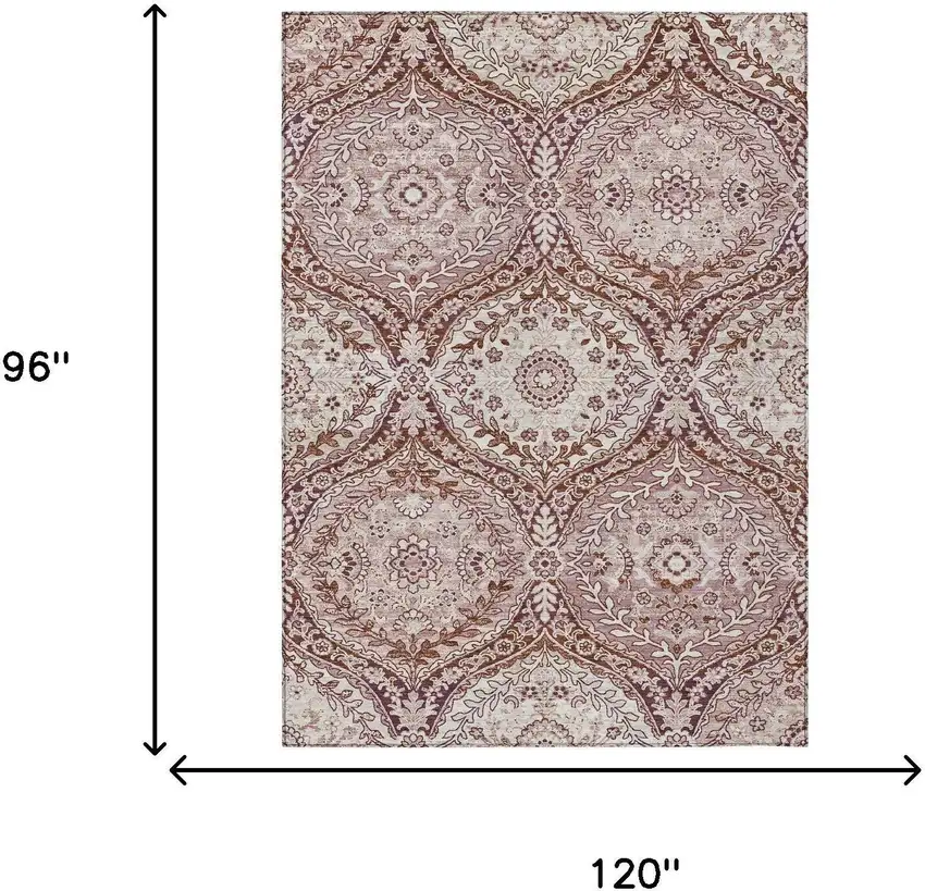Pink And Green Ogee Washable Indoor Outdoor Area Rug Photo 7