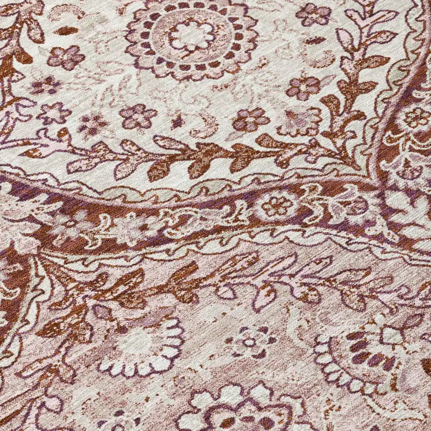 Pink And Green Ogee Washable Indoor Outdoor Area Rug Photo 6