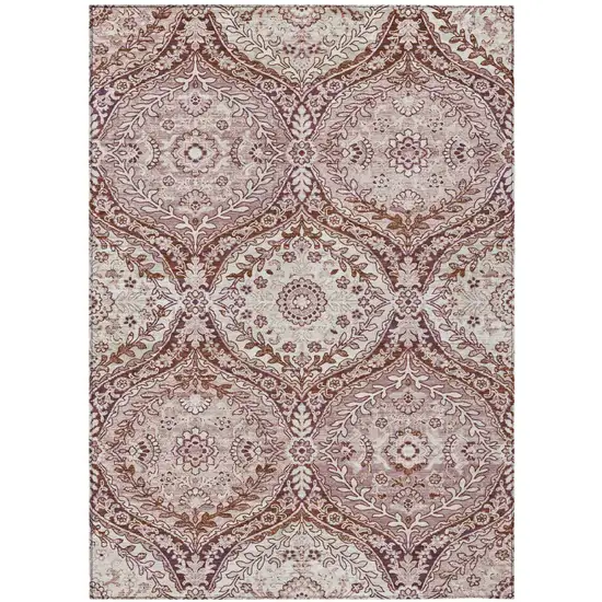 Pink And Green Ogee Washable Indoor Outdoor Area Rug Photo 2