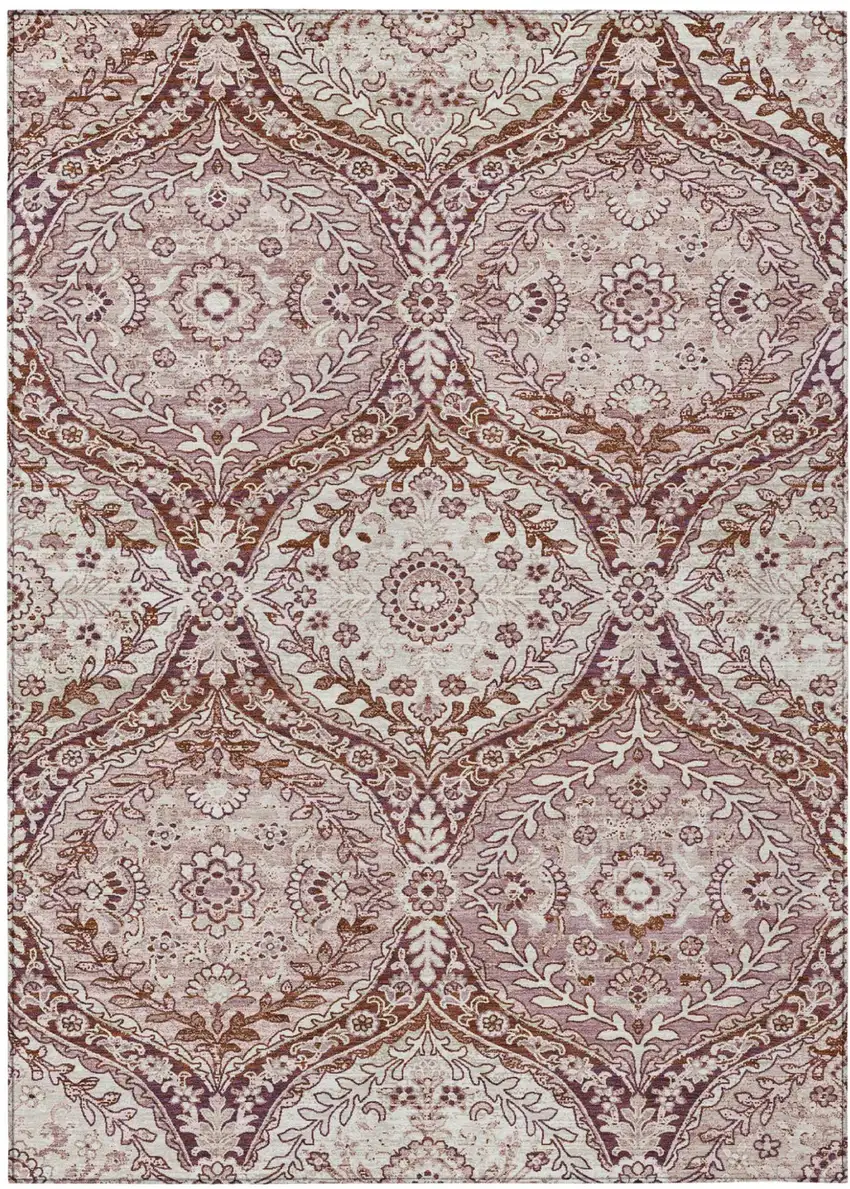 Pink And Green Ogee Washable Indoor Outdoor Area Rug Photo 2