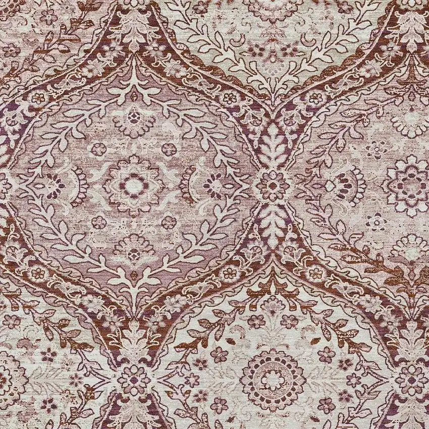 Pink And Green Ogee Washable Indoor Outdoor Area Rug Photo 3