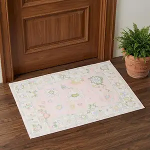 Photo of Pink And Green Oriental Washable Area Rug