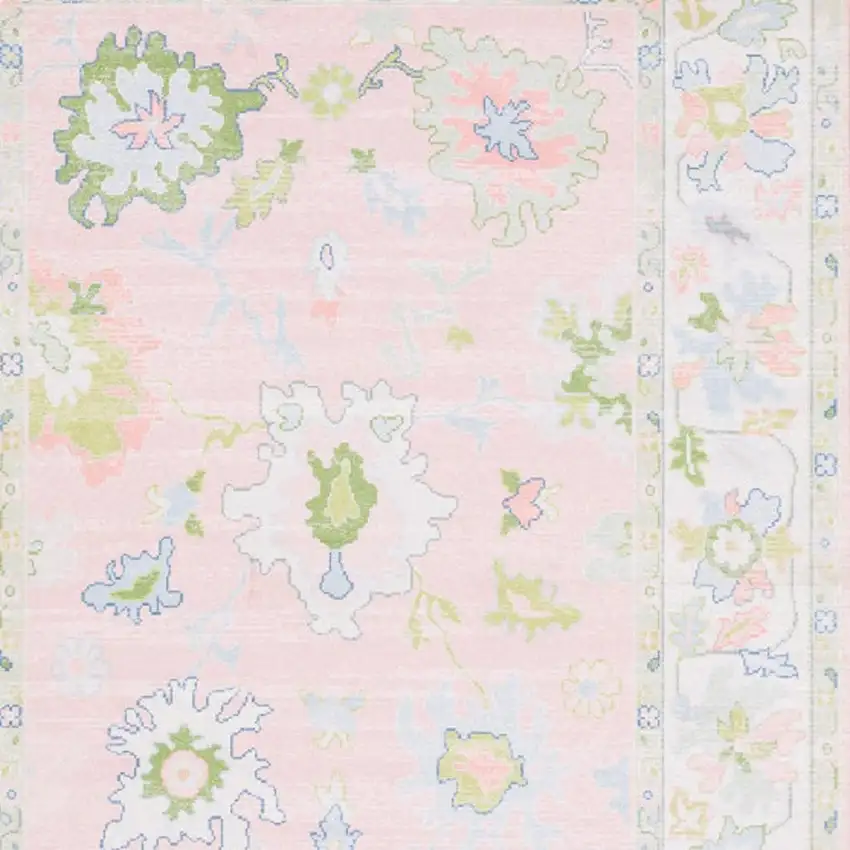 Pink And Green Oriental Washable Area Rug Photo 3