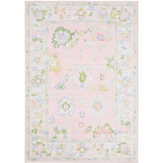 Pink And Green Oriental Washable Area Rug Photo 2