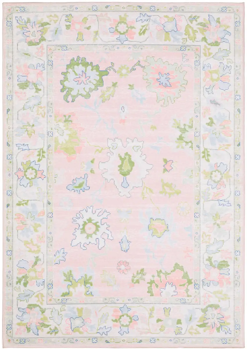 Pink And Green Oriental Washable Area Rug Photo 2