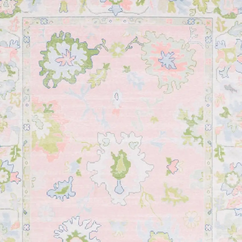 Pink And Green Oriental Washable Area Rug Photo 3