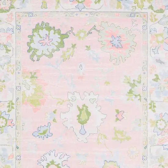 Pink And Green Oriental Washable Area Rug Photo 3