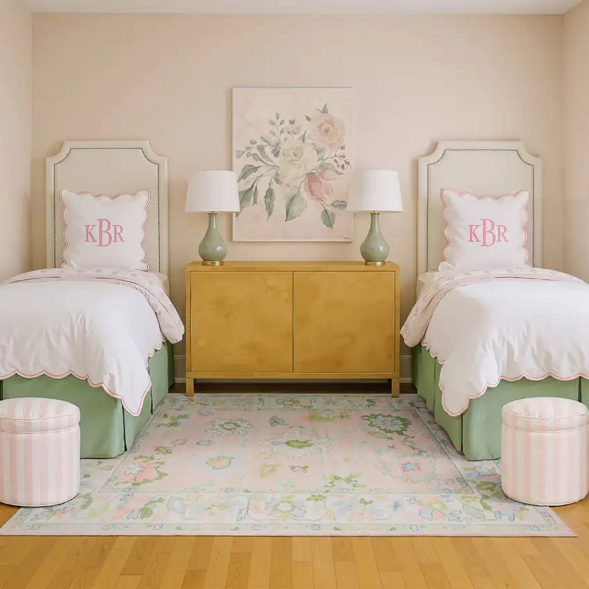 Pink And Green Oriental Washable Area Rug Photo 6
