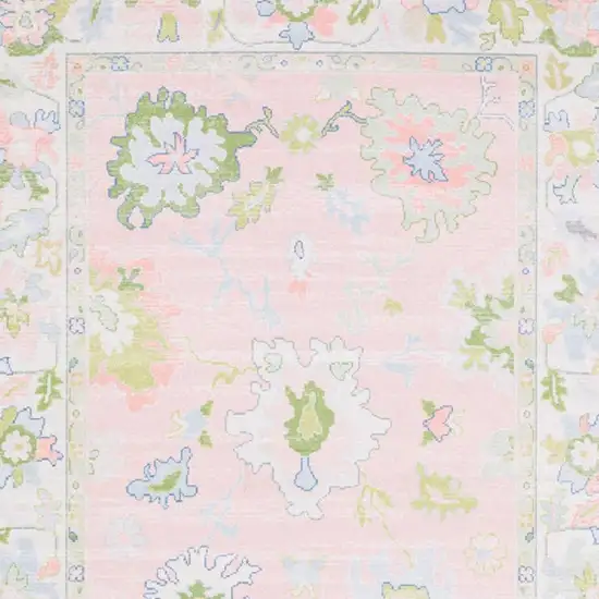 Pink And Green Oriental Washable Area Rug Photo 3