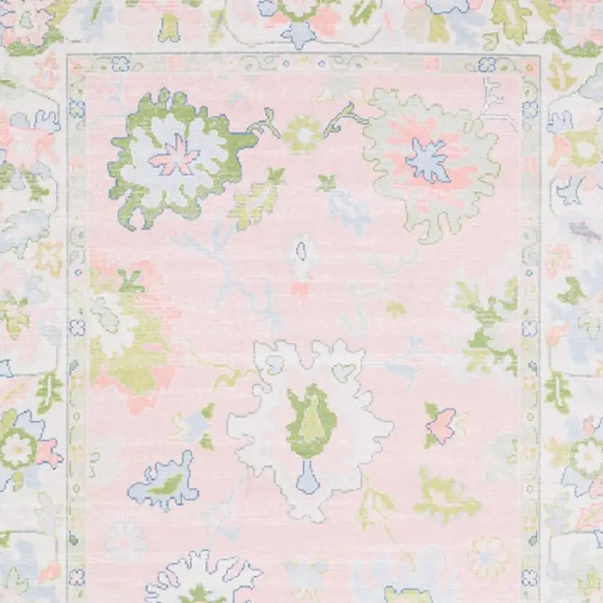 Pink And Green Oriental Washable Area Rug Photo 3