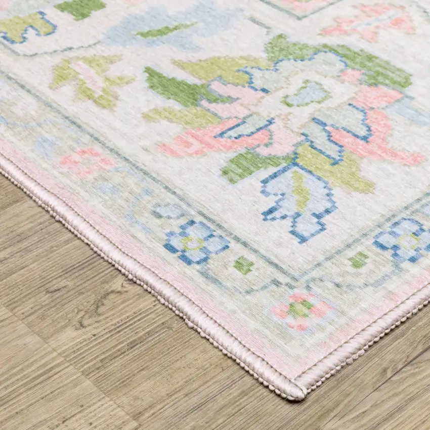 Pink And Green Oriental Washable Area Rug Photo 8