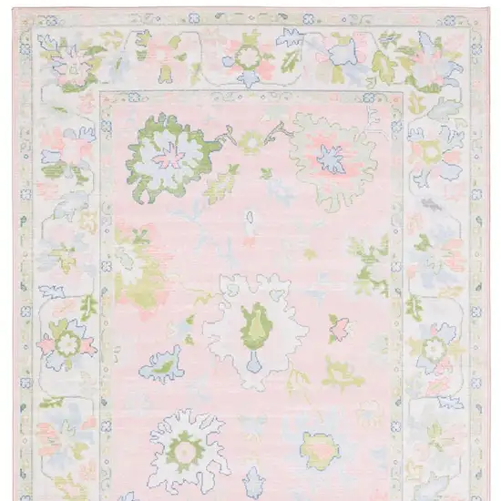 Pink And Green Oriental Washable Area Rug Photo 4