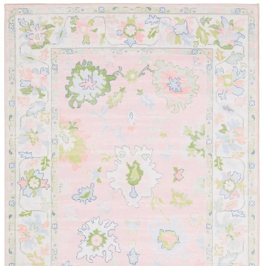 Pink And Green Oriental Washable Area Rug Photo 4