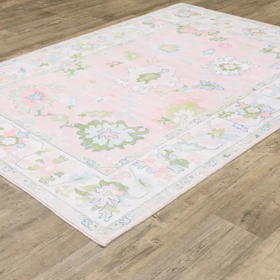 Pink And Green Oriental Washable Area Rug Photo 9