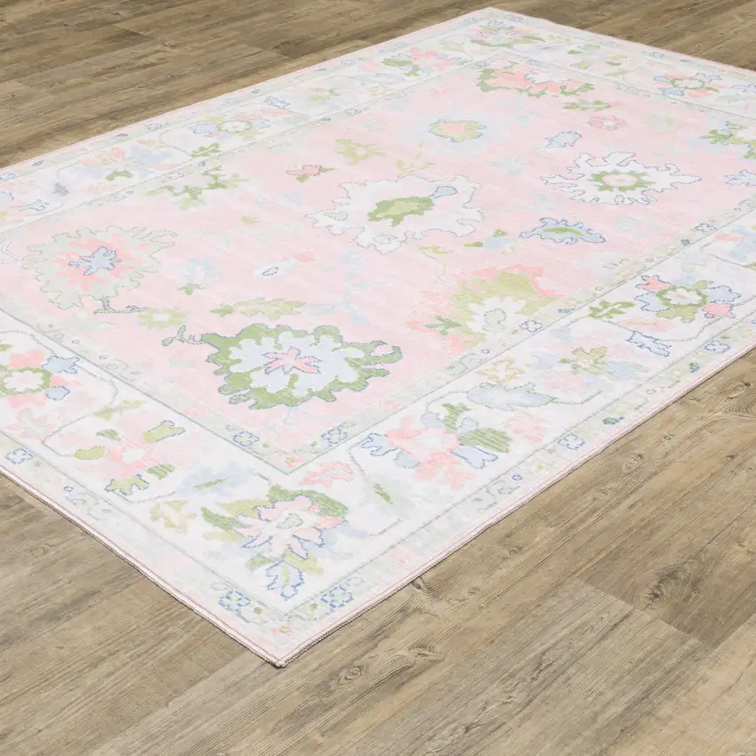 Pink And Green Oriental Washable Area Rug Photo 9