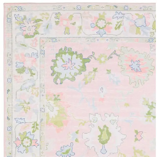 Pink And Green Oriental Washable Area Rug Photo 3