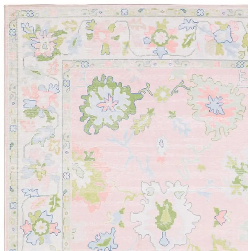 Pink And Green Oriental Washable Area Rug Photo 3