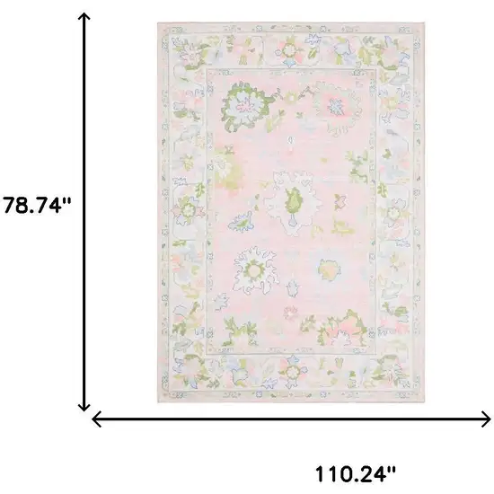 Pink And Green Oriental Washable Area Rug Photo 8