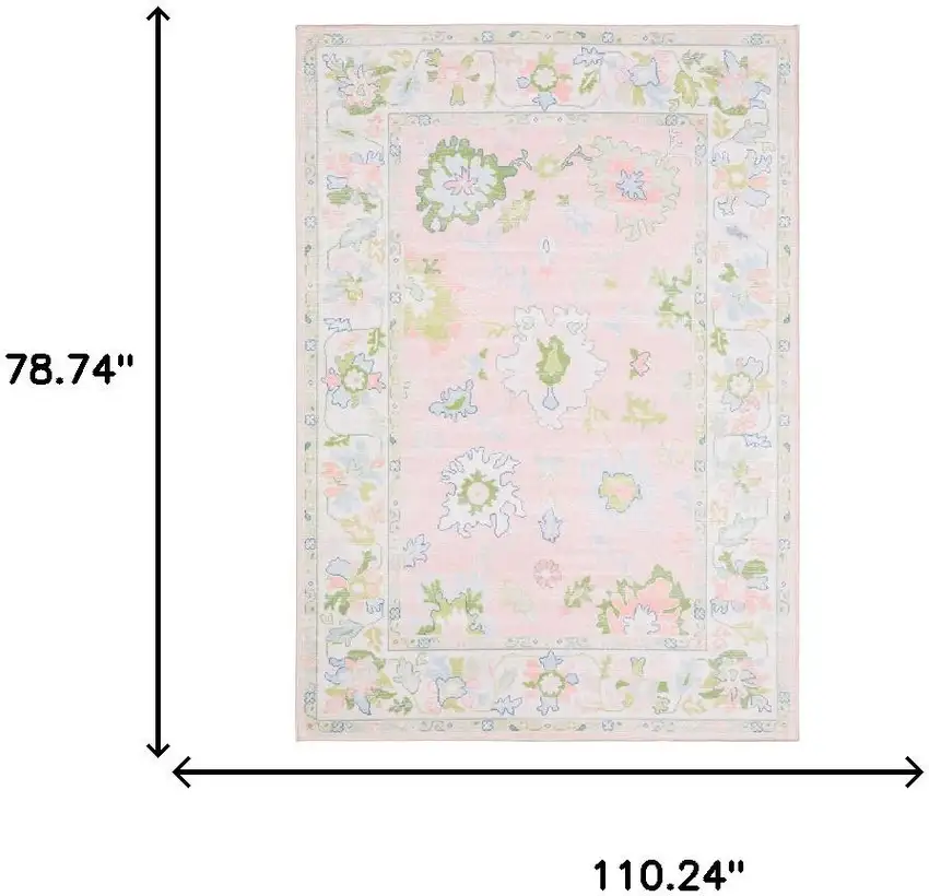 Pink And Green Oriental Washable Area Rug Photo 8