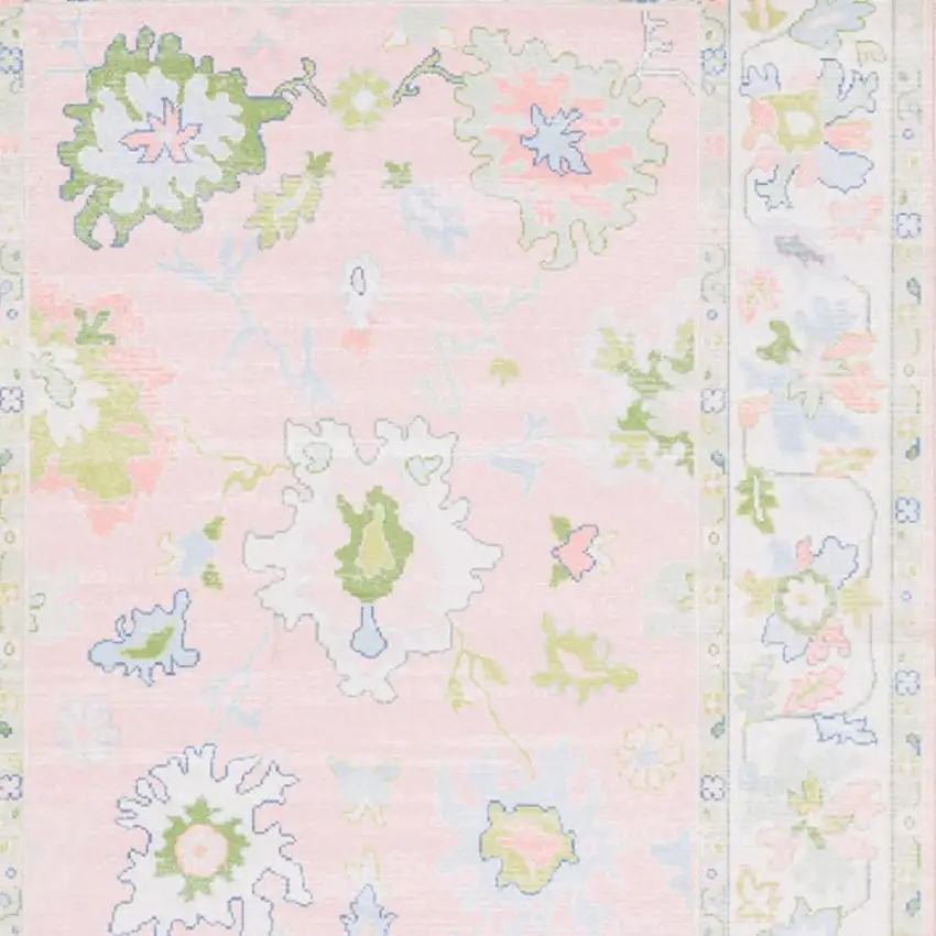 Pink And Green Oriental Washable Area Rug Photo 3