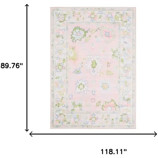 Pink And Green Oriental Washable Area Rug Photo 8