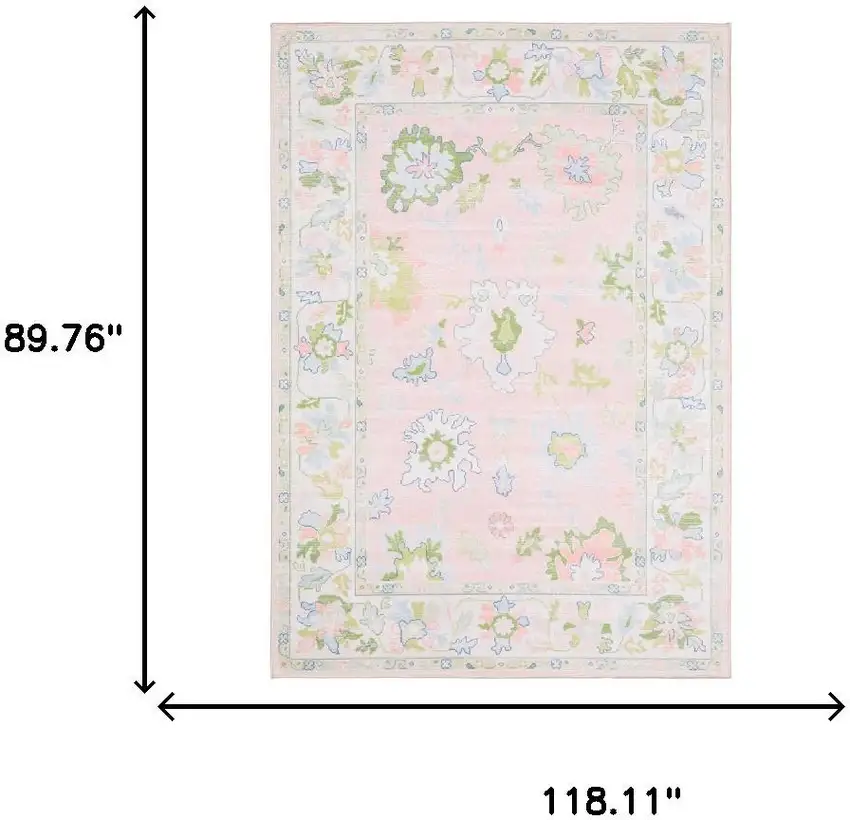 Pink And Green Oriental Washable Area Rug Photo 8