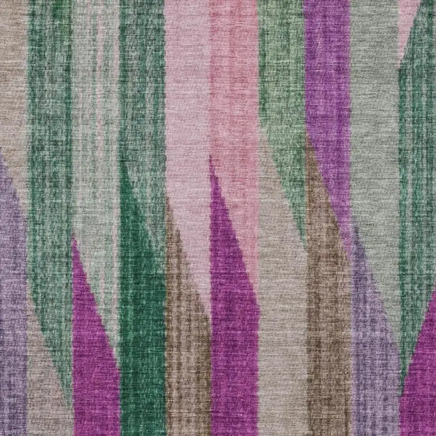 Pink And Green Striped Washable Indoor Outdoor Area Rug Photo 3