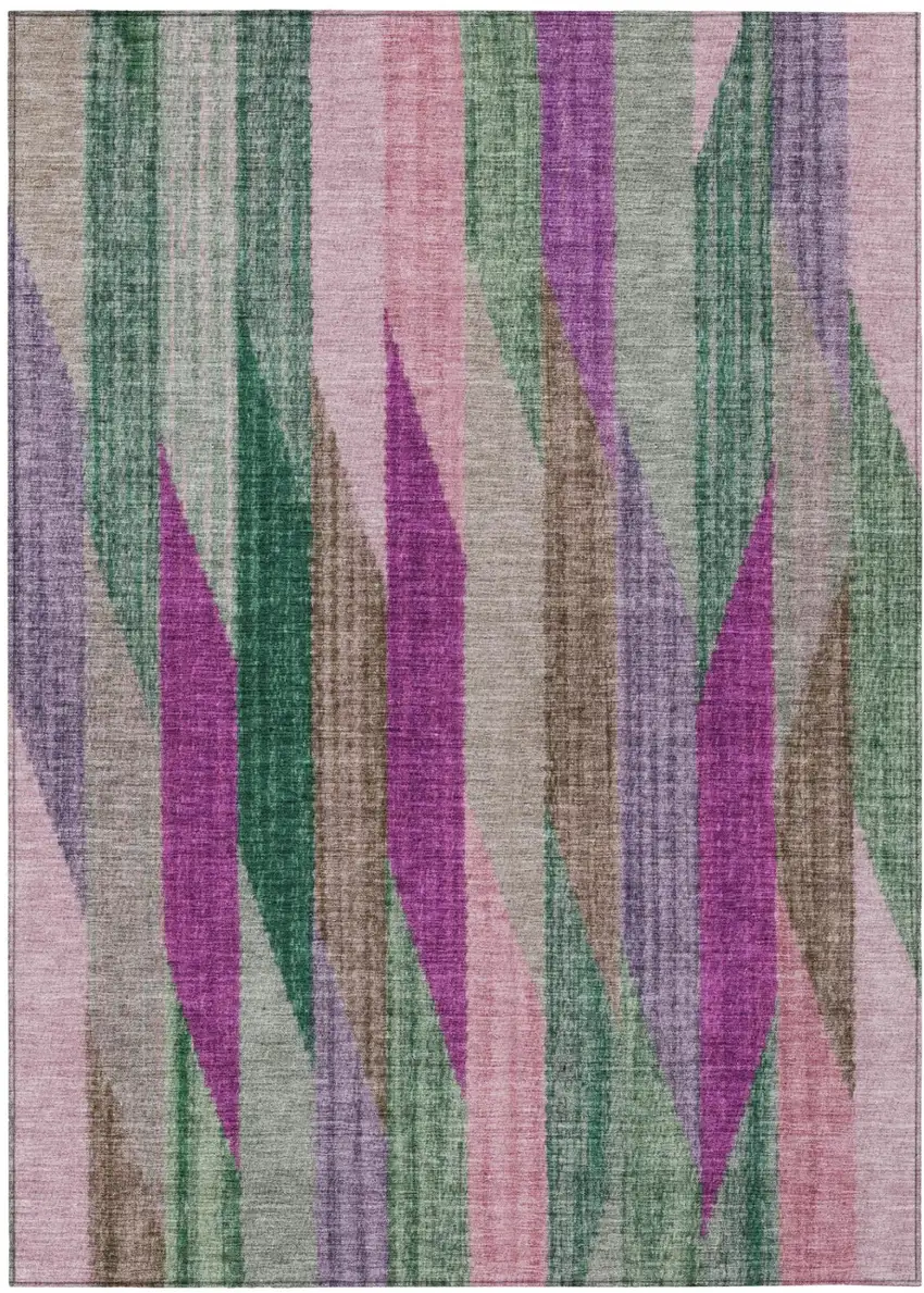 Pink And Green Striped Washable Indoor Outdoor Area Rug Photo 2