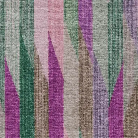 Pink And Green Striped Washable Indoor Outdoor Area Rug Photo 3
