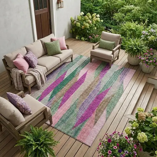Pink And Green Striped Washable Indoor Outdoor Area Rug Photo 1