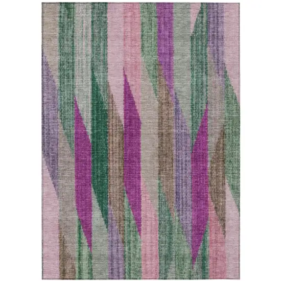 Pink And Green Striped Washable Indoor Outdoor Area Rug Photo 2