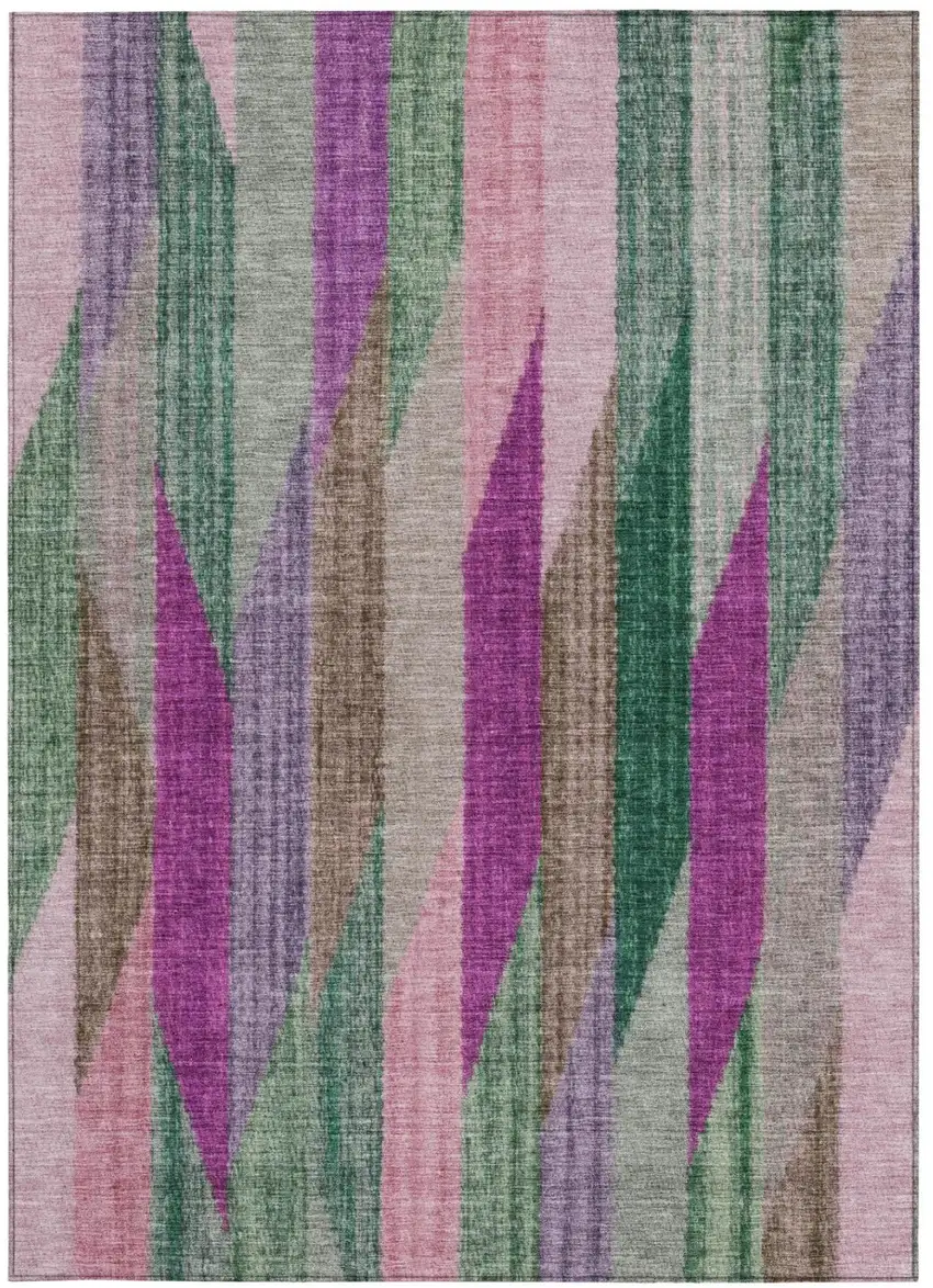 Pink And Green Striped Washable Indoor Outdoor Area Rug Photo 4