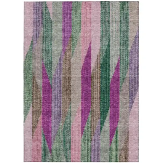 Pink And Green Striped Washable Indoor Outdoor Area Rug Photo 4