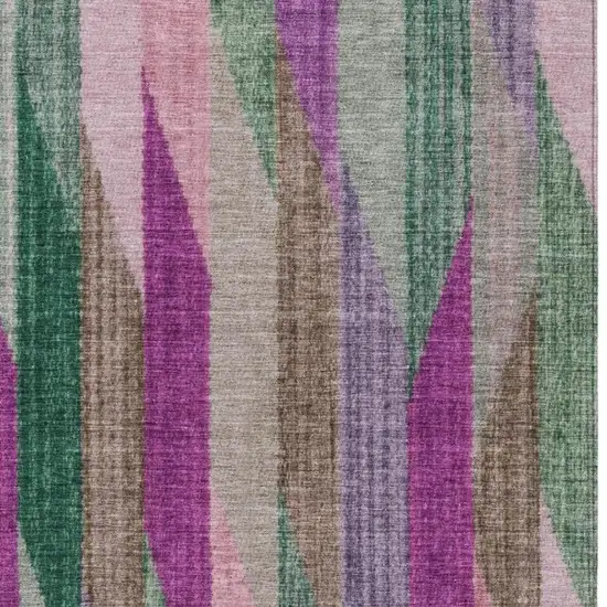 Pink And Green Striped Washable Indoor Outdoor Area Rug Photo 3