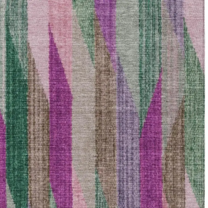 Pink And Green Striped Washable Indoor Outdoor Area Rug Photo 3