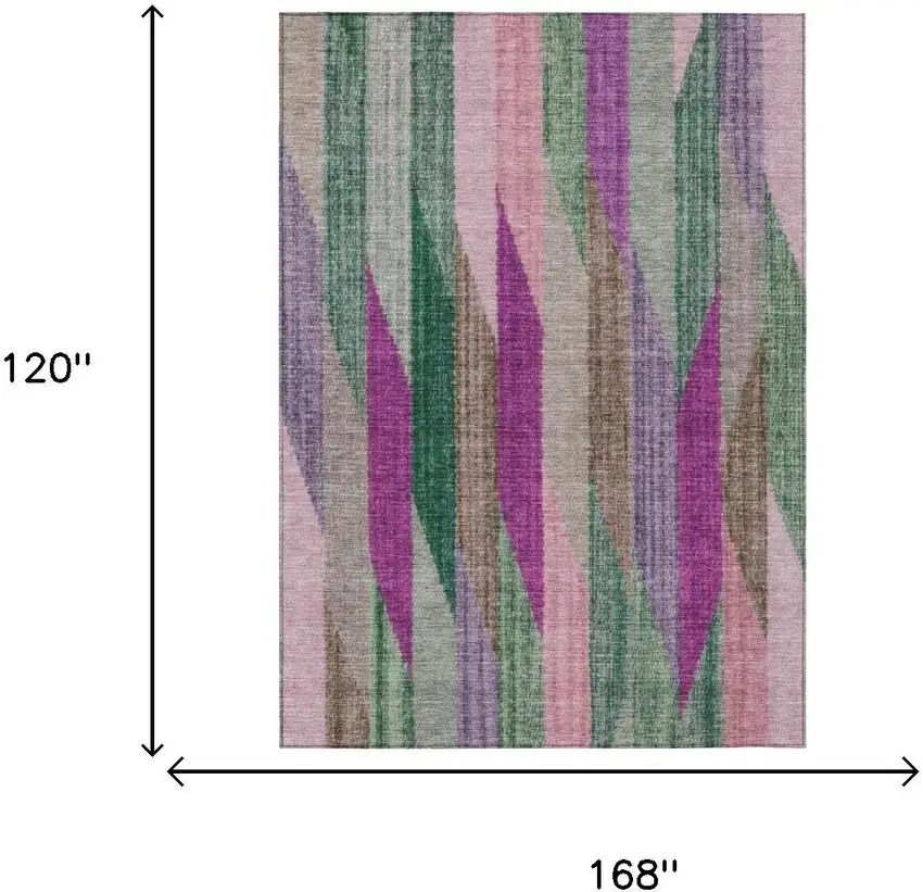 Pink And Green Striped Washable Indoor Outdoor Area Rug Photo 7