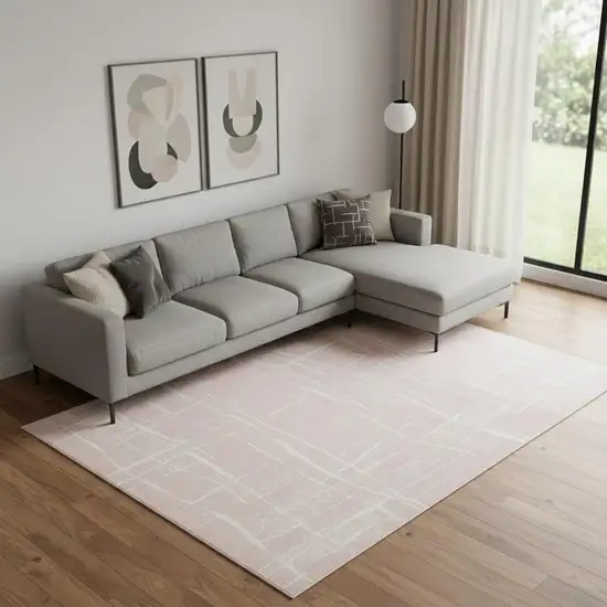 Pink And Ivory Abstract Distressed Area Rug Photo 1