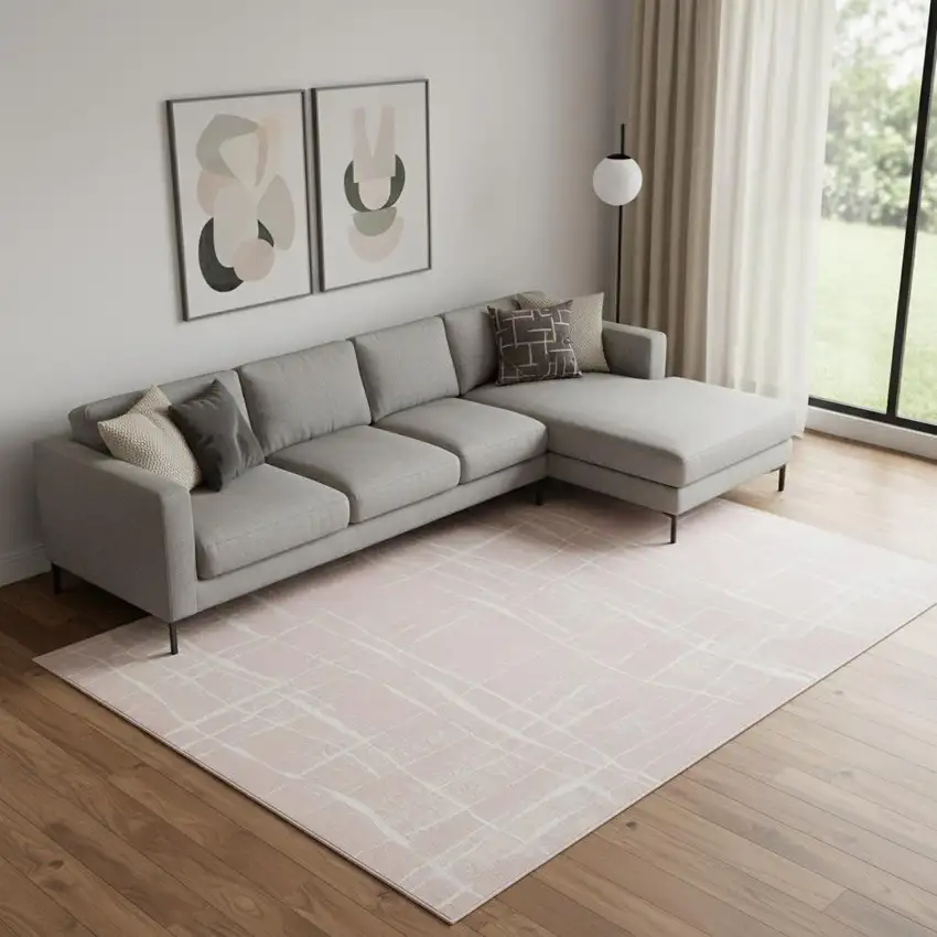 Pink And Ivory Abstract Distressed Area Rug Photo 1