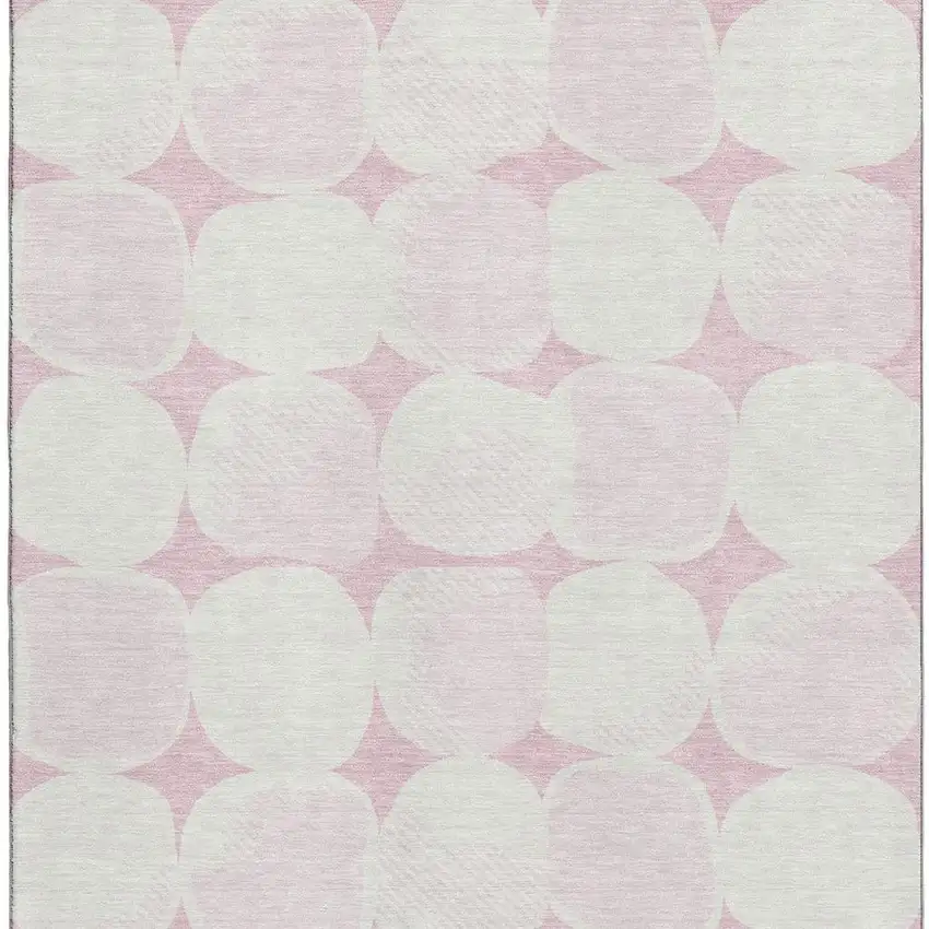 Pink And Ivory Abstract Geometric Washable Area Rug With UV Protection Photo 5