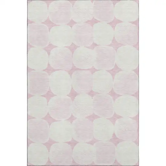 Pink And Ivory Abstract Geometric Washable Area Rug With UV Protection Photo 5