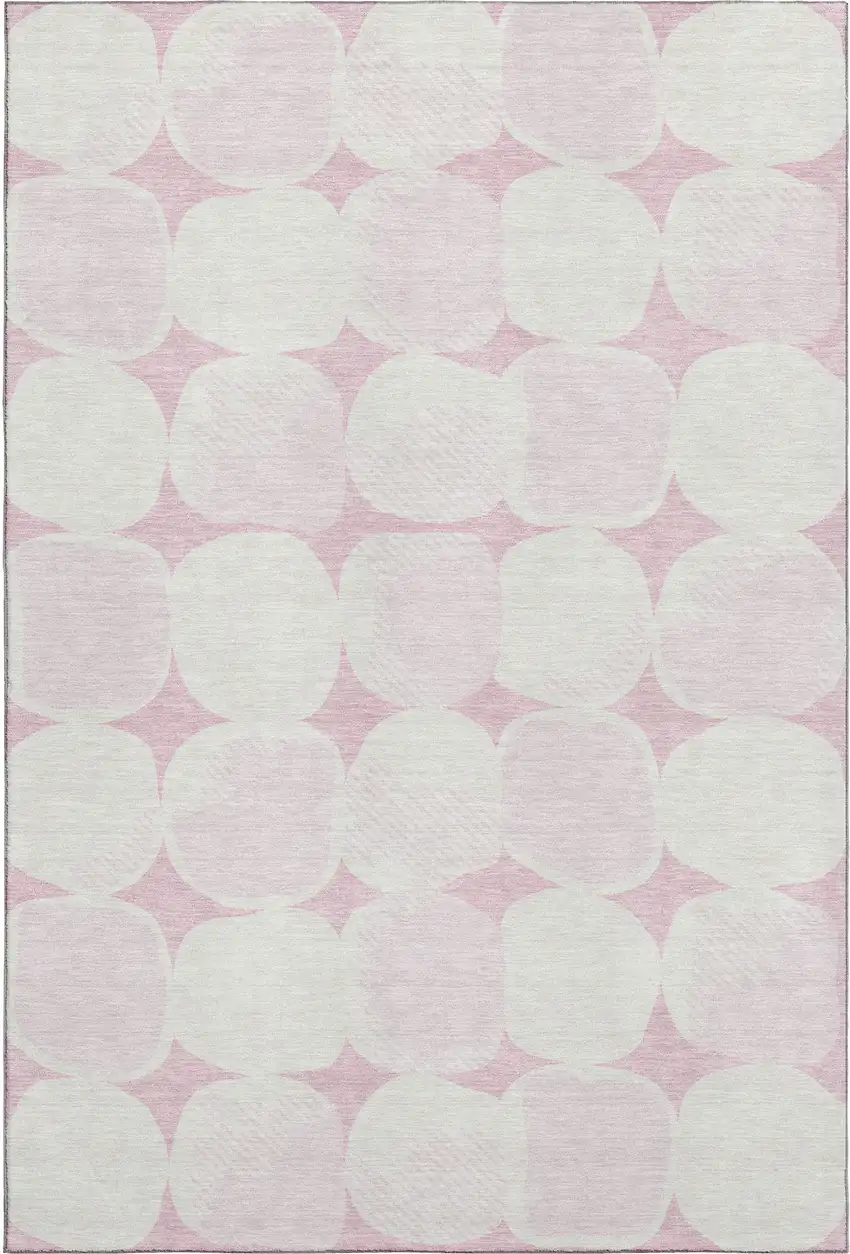 Pink And Ivory Abstract Geometric Washable Area Rug With UV Protection Photo 5