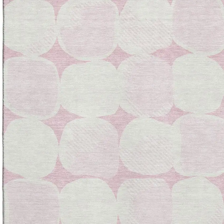 Pink And Ivory Abstract Geometric Washable Area Rug With UV Protection Photo 3