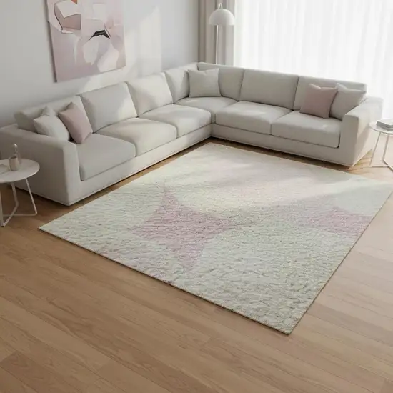 Pink And Ivory Abstract Geometric Washable Area Rug With UV Protection Photo 2