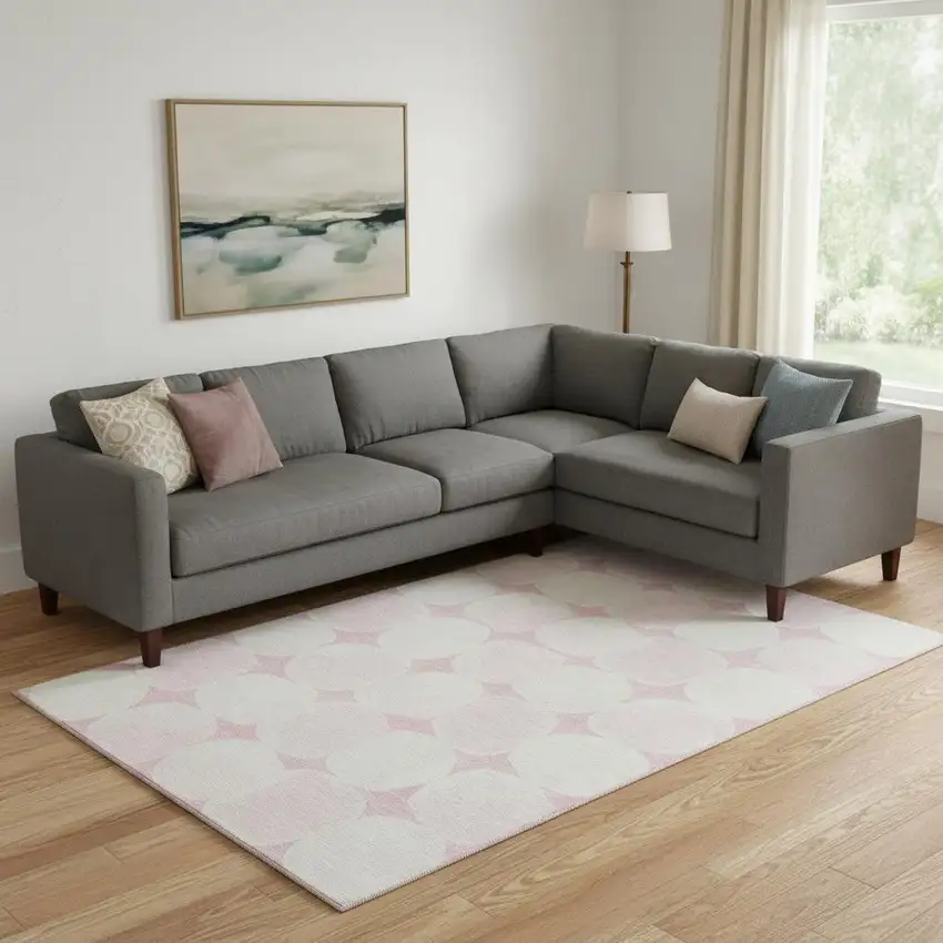 Pink And Ivory Abstract Geometric Washable Area Rug With UV Protection Photo 1