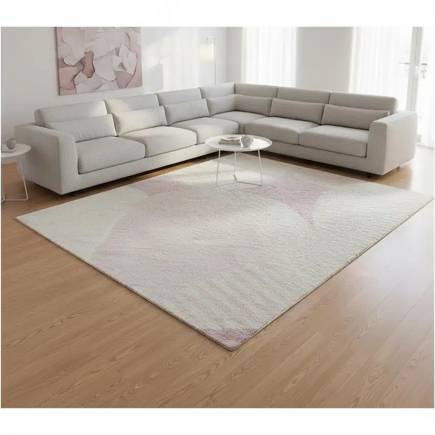 Pink And Ivory Abstract Geometric Washable Area Rug With UV Protection Photo 2