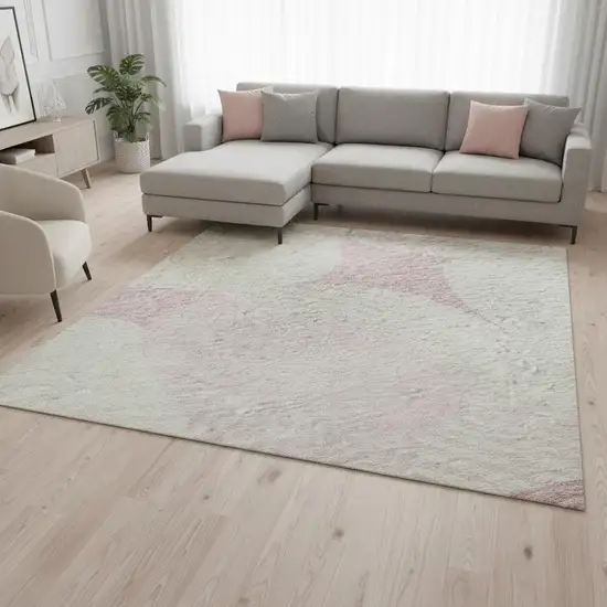 Pink And Ivory Abstract Geometric Washable Area Rug With UV Protection Photo 2