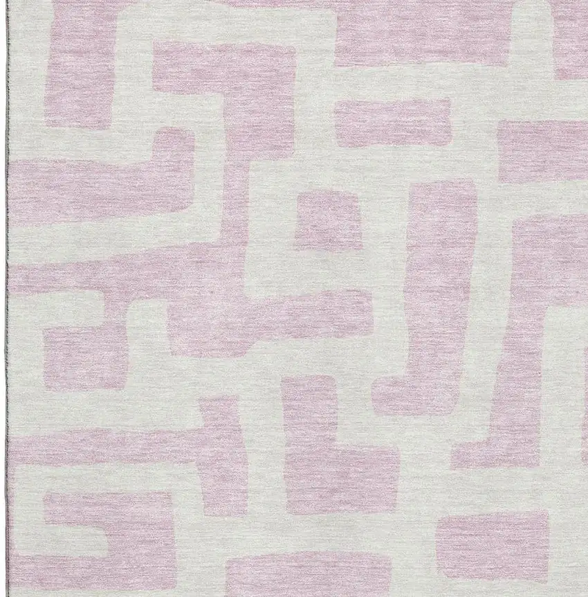 Pink And Ivory Abstract Geometric Washable Area Rug With UV Protection Photo 3